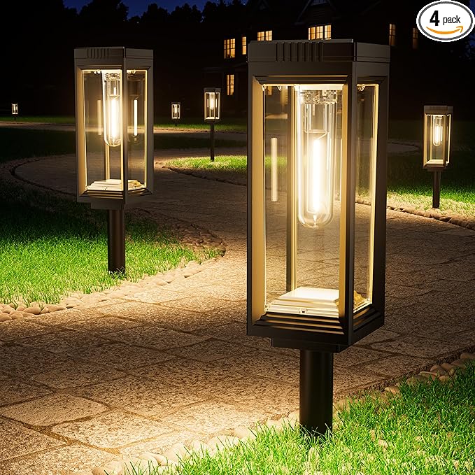 Bright Tall Solar Pathway Lights Outdoor Waterproof, 4 Pack Solar Powered Garden Lights, Auto On/Off, Up to 15Hrs Outdoor Light for Path Yard Walkway Driveway Patio Lawn Decor Landscape