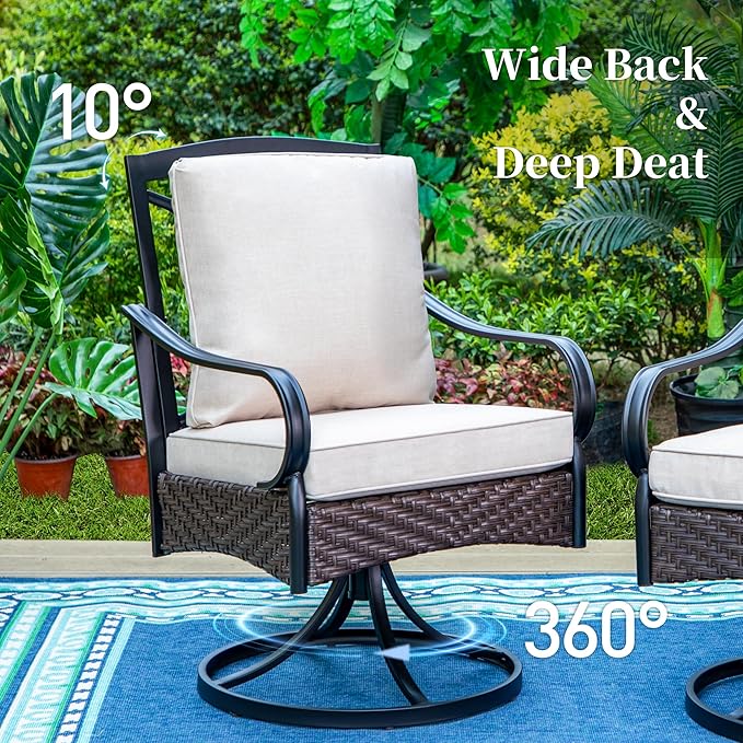 SUNSHINE VALLEY 7 Piece Patio Dining Sets for 6, Outdoor Table and Chairs with Cushioned Wicker Swivel Patio Chairs & Black Dining Table (1.57-1.9”Umbrella Hole), Outdoor Dining Sets for Lawn Backyard