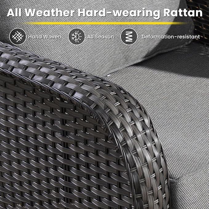 8 Pieces Outdoor Patio Furniture Set with Coffee Table, All Weather Wicker Patio Conversation Sets with Rocking Chairs, Balcony Furniture Sets for Backyard, Garden, Poolside, Dark Grey