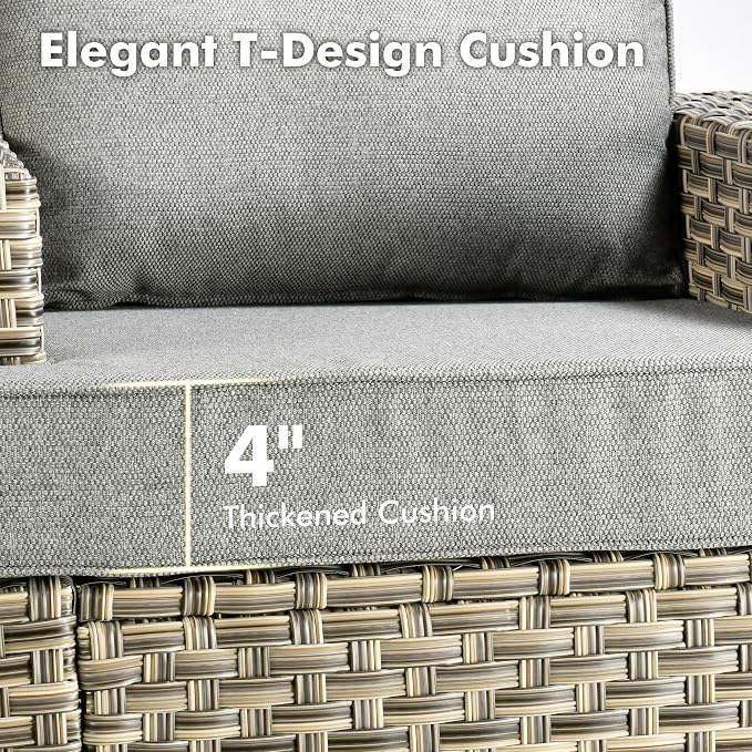 8-Piece Wicker Outdoor Sectional Furniture, Wide Armrest Patio Couch with Swivel Rocking Chair Ottoman Solar Table, Modular Sofa Rattan Conversation Sets for Backyard Deck Garden, Dark Gray