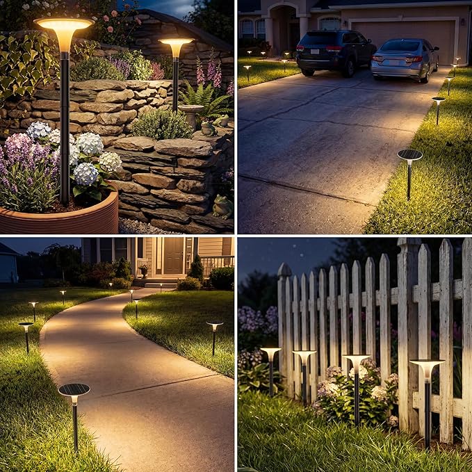 JOFIOS Solar Pathway Lights 6 Pack, 3 Color Modes, 200LM 58 LEDs Bright Landscape Lighting, 2000mAh Battery 10H+ Runtime, IP65 Waterproof Modern Walkway Lights for Garden Yard Driveway