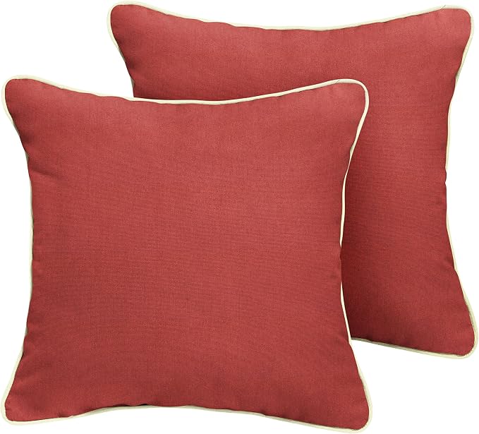Mozaic Company Sunbrella Indoor/ Outdoor Corded Pillows, Canvas Henna and Canvas Natural, Set of 2