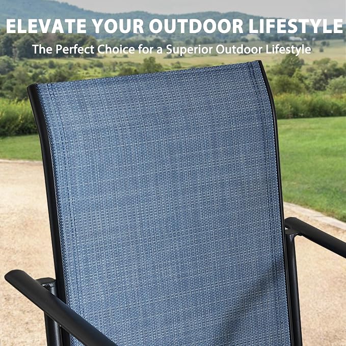 5-Piece Outdoor Dining Set, Square Metal Table with Light Blue Chairs, Black Patio Table with Umbrella Hole for Garden, Yard, Patio