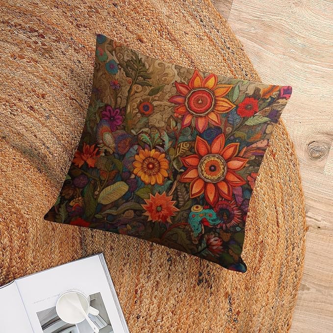 Throw Pillows for Bed Oil Painting Colorful Garden Flowers Pillow Case 16"x16" Fabulous Flowers Spring Decorative Pillow Cover Decorative Outdoor Linen Fabric Pillow Case for Couch Bed Car