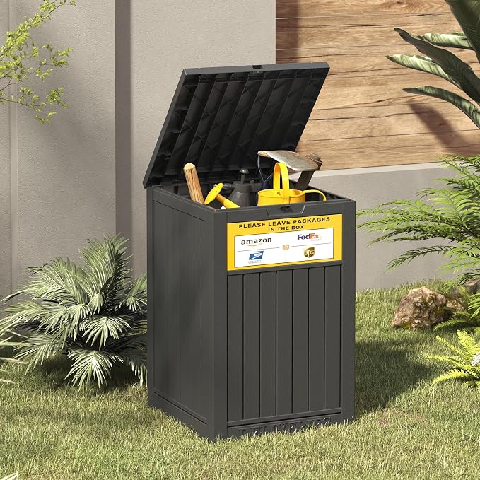 LHBGO Package Delivery Box for Outside, with Delivery Sign 48 Gallon Storage with Lockable Secure, Large Resin Outdoor Package Drop Container