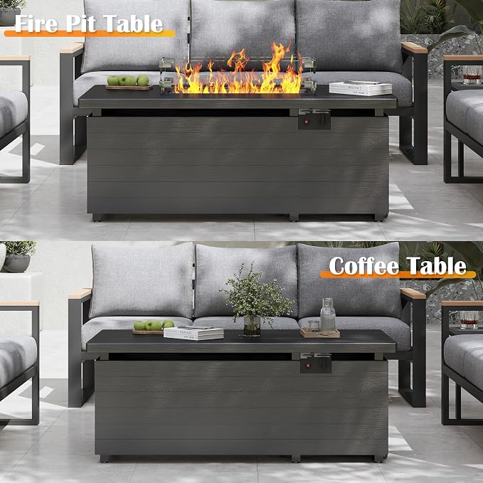 Sundale Outdoor Aluminum Patio Furniture Set, 4 Piece Outdoor Conversation Sets with Fire Pit and 6" Thick Olefin Cushions, All Weather Outdoor Sectional Set for Deck, Lawn, Yard (Navy Blue)