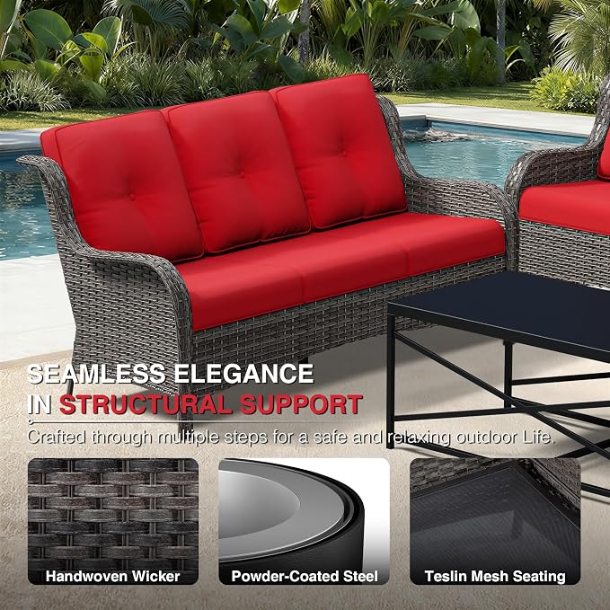 Joyside 8 Piece Wicker Patio Furniture Set, Outdoor Swivel Rocker Patio Chairs with High Back, Deep Seating, Wide Armrest, Thickened Cushions, Outdoor Furniture for Deck, Porch Use