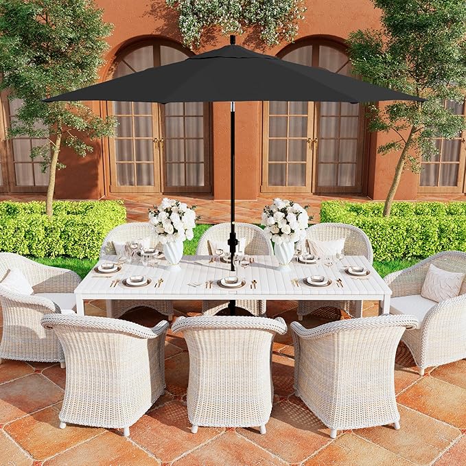 California Umbrella 11Ft Premium Sunbrella Patio Umbrella, Hand-Crank, Tilt-Collar, Black Frame, Black Fabric