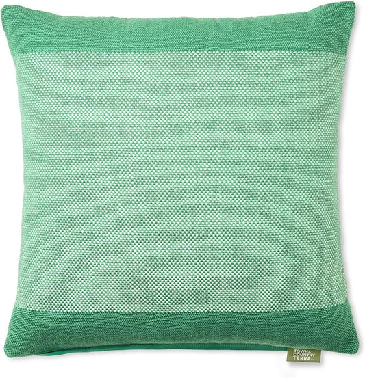 TOWN & COUNTRY TERRA Alara Solid Border Handcrafted Indoor Outdoor Decorative Pillow, 100% Recycled Materials, UV Fade Resistant, Water Repellent, Green/Ivory, 20"x20"