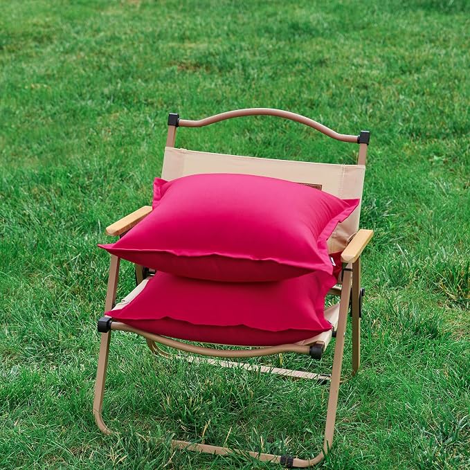 LIGICKY Hot Pink Outdoor Waterproof Pillow Covers 18x18 Inch Pack of 2 Decorative Square Solid Color Pillows with Wide Edge Cushion Cover for Patio Tent Garden Couch Balcony