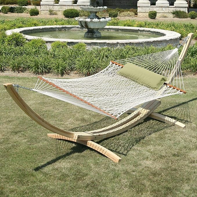 Hatteras Hammocks Large Oatmeal DuraCord Rope Hammock – 13 ft. x 55 in., 2-Person, 450 lb Capacity, Cumaru Spreader Bar, Zinc-Plated Hardware – Handcrafted in The USA