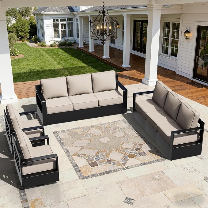 Outdoor Aluminum Furniture Set, 4-Piece Patio Conversation Set, 2 Swivel Chairs and 2 Sofa, All-Weather Metal Frame, 6" Thick Removable Cushions, Deep Setting for Garden, Poolside and Porch