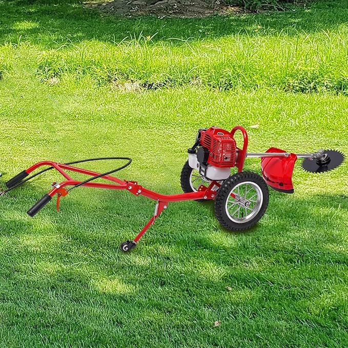 49CC 2-Stroke Gas Lawn Mower, 1.8KW Push Weed Eater & Lawn Trimmer, 2 in 1 Walk Behind Brush Cutter for Efficient Weed Removal Grass Cutting & Soil Loosening