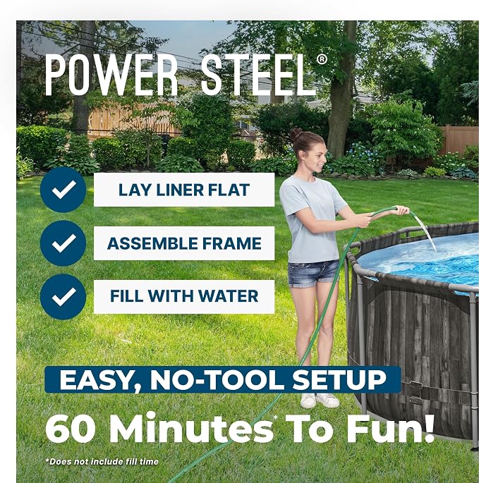 Bestway Power Steel 20’ x 12’ x 48” Above Ground Pool, Oval Metal Frame Outdoor Swimming Pool Set with Filter Pump, Ladder, and Cover