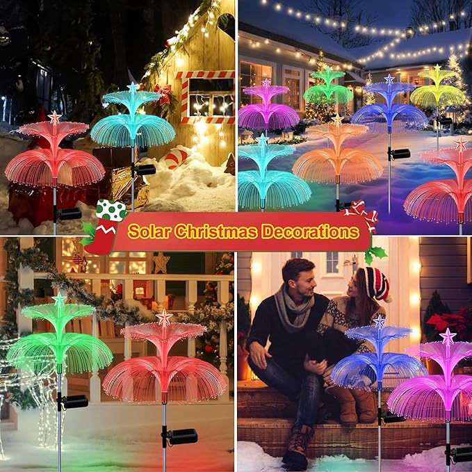 MRHEPHAESTUS Solar Garden Lights, 6 Pack Solar Star Jellyfish Lights 7 Color Changing Fiber Optic Light Gardening Gifts for Mom Grandma Women, Flower Light for Outdoor Yard Garden Decor