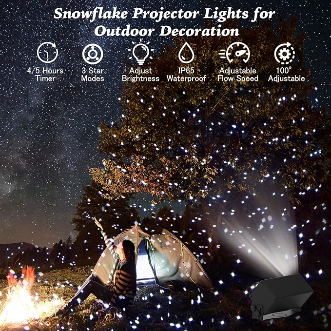 AIRIVO Outdoor Laser Lights Projector, White Laser Fairy Lights Projector, Christmas Snowflake Projector 3 Lighting Modes with Remote Control,Holiday Halloween Decor for Home,Garden, Trees,White Laser