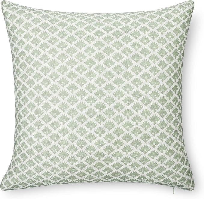 Modern Farmhouse California Casual Indoor Outdoor Throw Pillow Cover, 20"x20" Water Repellent for Patio, Backyard, Couch, Poolside, Light Green Print Ravenala Palm Tree