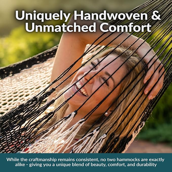 Sunnydaze Handwoven XXL Thick Cord Mayan Double Hammock for Outside - 625-Pound Capacity Heavy-Duty Outdoor Hammock - Black/Natural