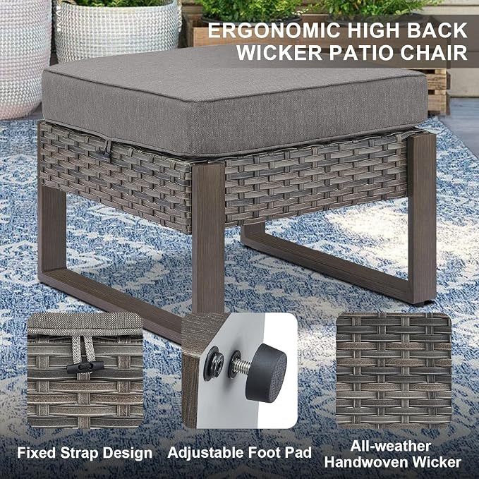 Belord 6 Piece Outdoor Patio Furniture Set with Propane Fire Pit Table, Wicker Patio Conversation Set with 2 Swivel Rocker Chairs Rattan Sofa and Removable 4" Thick Cushions for Deck Backyard