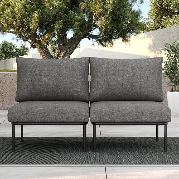 LayinSun 2 Pieces Aluminum Patio Furniture Set, Modern Modular Sectional Middle Chairs and Upgrade Thickness Cushion