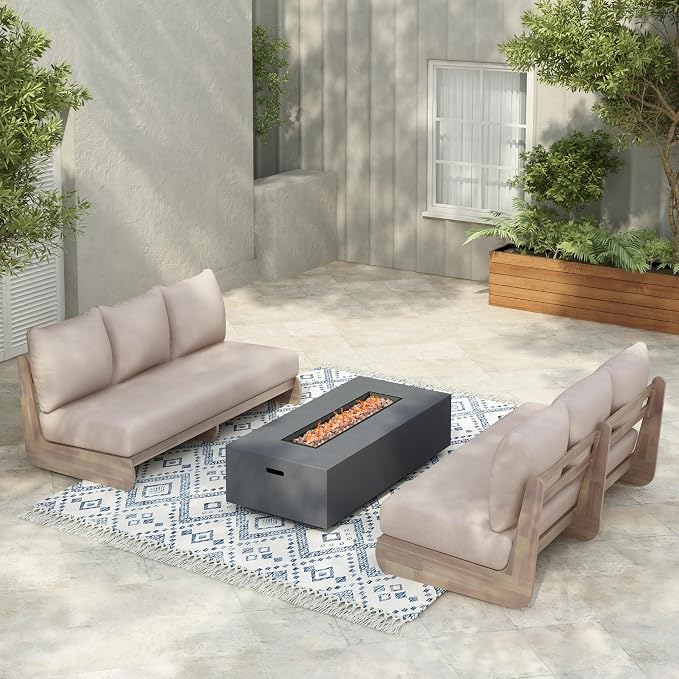 Christopher Knight Home Poppy 2 Piece Patio Conversation Set with Cushion, Acacia Wood 6 Seater Outdoor Sofa Chat Set, Outdoor Sectional Sofa Set of 2 for Patio Furniture Set, Antique Grey+Grey