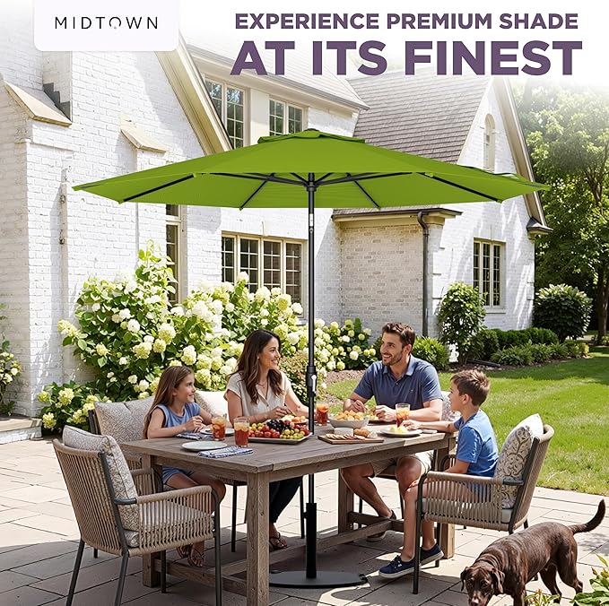 Midtown Umbrellas – The Swilt 8 Ft Patio Umbrellas with 360° Swivel & Tilt Mechanism, 8 Fiberglass Ribs & Terylast Polyester Fabric for Backyard, Deck, Pool & Cafes - Pear Canopy, Black Pole