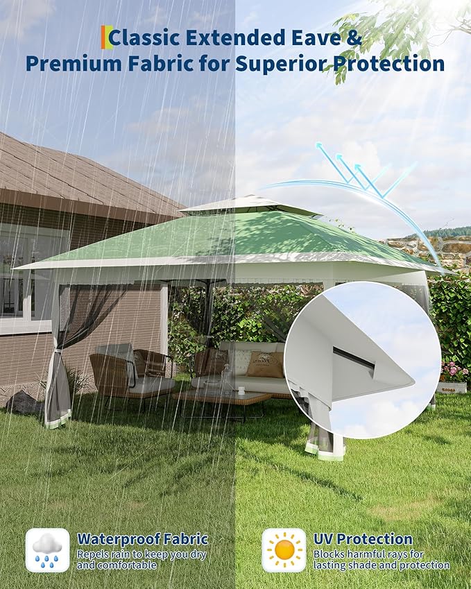 Garvee 12x12FT Pop Up Gazebo with Mosquito Netting, Outdoor Canopy Tent Easy Setup for Backyard Patio Garden Deck, Olive Green