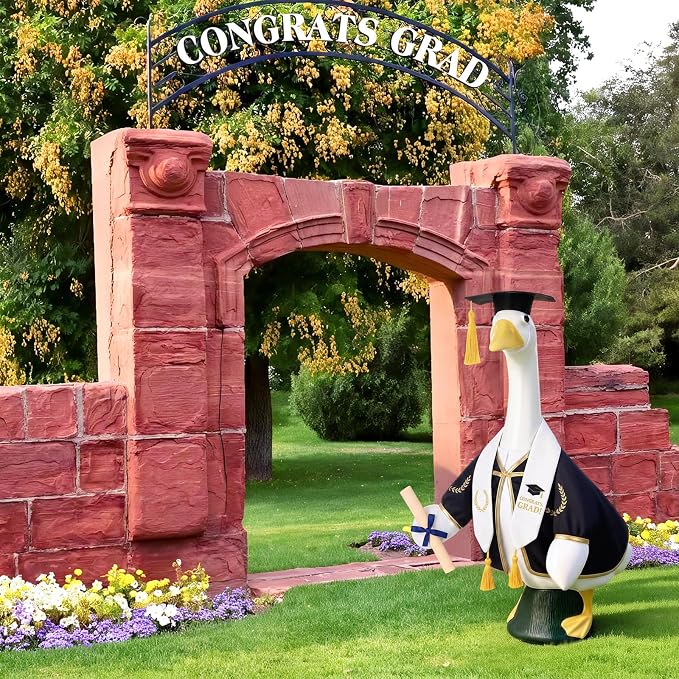 Graduation Porch Goose Outfit Goose Dress Clothes with Grad Sash, Cap and Gown Costume for 23" Gooses Statue Decoration Patio Yard Garden Lawn Outdoor Decors