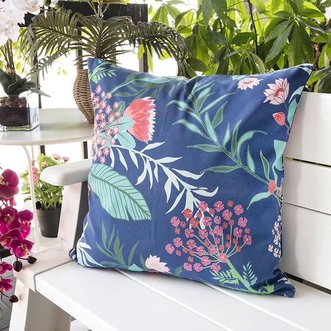 Outdoor Accent Pillow Cover,Tropical Garden Large Water/UV/Stain-Resistance Decorative Replacement Cushion Cover 20x20, Cover Only