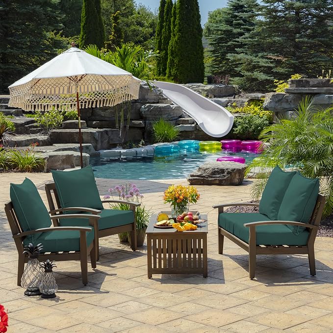 Arden Outdoor Deep Seat Cushion Set, 2-Pack, 24x24, Peacock Blue Green | Outdoor Sofa, Couch, Conversation Set, Weather-Proof, Rain-Proof, Fade Resistant for Chair, Mold and Mildew Resistant