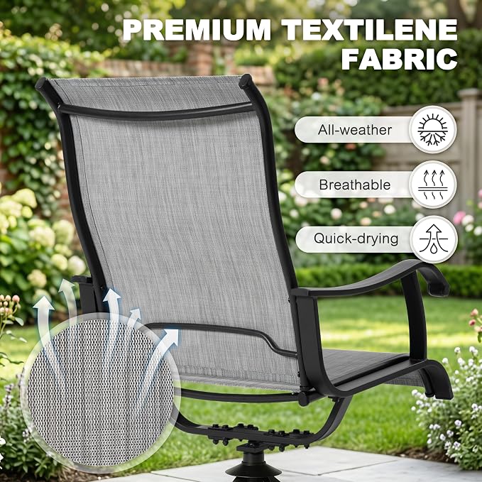 NUU GARDEN 5-Piece Patio Dining Set with Umbrella Hole, 4 High-Back All-Weather Textilene Swivel Chairs, Outdoor Furniture for Backyard, Poolside and Lawn, Black and Light Gray
