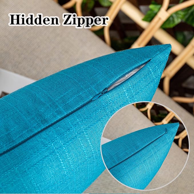 Kevin Textile Outdoor Waterproof 16”x16” Pillow Covers 2 Pack, Peacock Blue | Water Resistant, Soft Faux Linen-cotton Yarn-dyed Woven Texture Throw Pillow Covers for Tent Patio Garden Couch Sofa