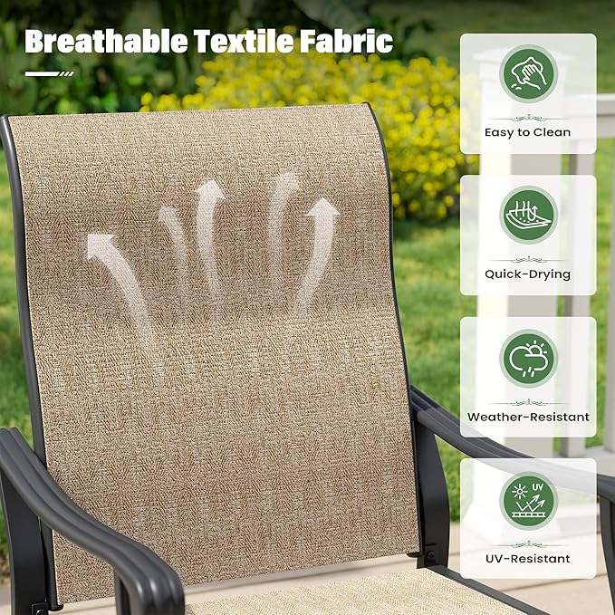 UDPATIO 5 Piece Outdoor Patio Table and Chairs Set for 4, 37" Black Square Table with Umbrella Hole, Metal Brown Patio Chairs Set of 4, Patio Table with Chairs, Outdoor Patio Dining Set for Lawn