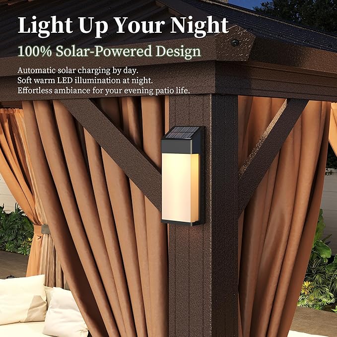 Aoxun 10'x10' Hardtop Gazebo with 4 LED Lights, Outdoor Gazebo with Galvanized Steel Double Roof, Patio Gazebo with Breathable Netting & Privacy Curtain, Decor Hooks for Backyard, Brown