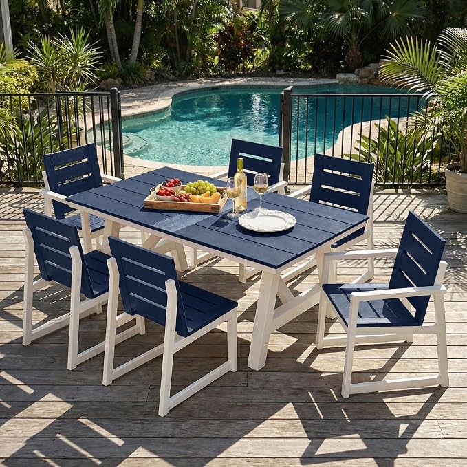 Costaelm Stinson HDPE Plastic Outdoor Patio Dining Arm Chair, Navy Blue