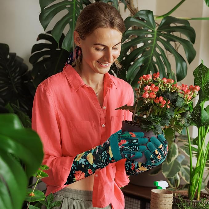 Gardening Gloves for Women Long Sleeve Garden Gloves for Yard&Outdoor Work | Wear-resistant Superfiber Leather, Breathable Sweat-wicking, Adjustable Cuffs, Full Arm Protection, 3 Touch-Screen Fingertips