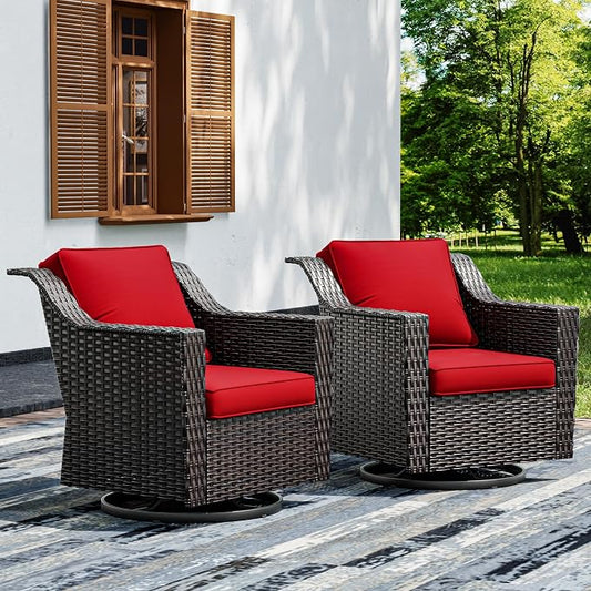 Joyside Swivel Patio Chairs Set of 2, Wicker Patio Furniture with Wide Armrest and Thick Cushions, Upgraded Large Size for Backyard, Garden, Poolside