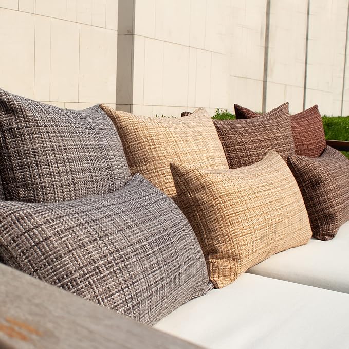 Kevin Textile Outdoor Waterproof 20x20 Inch Pillow Covers 2 Pack, Grey | Water Resistant, Faux Linen Yarn-dyed, Woven Texture Throw Pillow Covers for Tent Patio Garden Couch Sofa