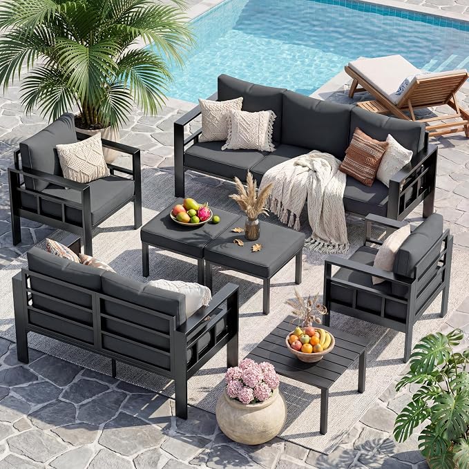 UDPATIO Aluminum Outdoor Furniture, Patio Chairs Set of 2 | With Outdoor Table, All-Weather & UV-Resistant, Washable Cover for Deck, Backyard, Poolside, Dark Gray