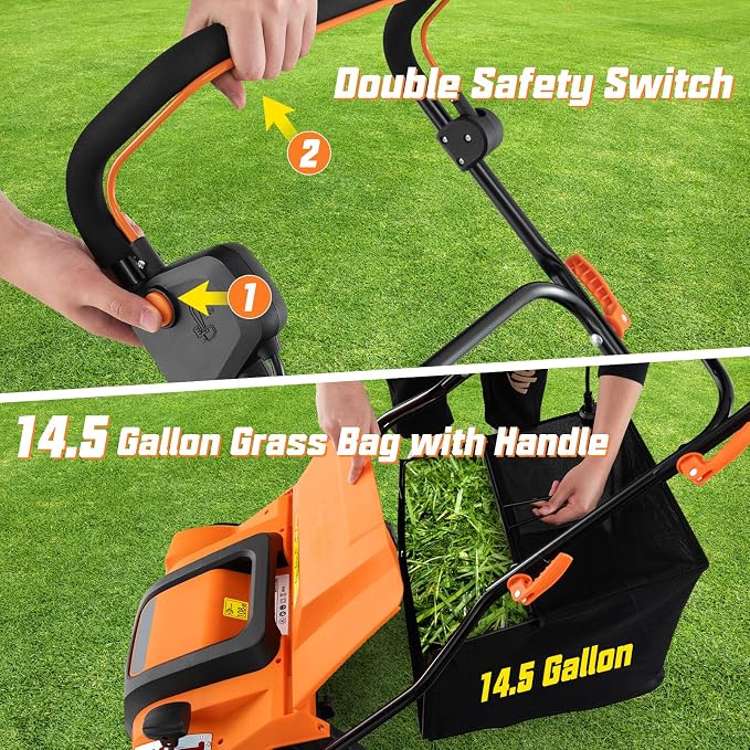 Goplus 2-in-1 Scarifier and Lawn Dethatcher, 16-Inch 15A Corded Electric Dethatcher w/ 14.5-Gal Collection Bag, 3-Position Height Adjustment & 5-Position Depth Adjustment, for Grass Garden Yard