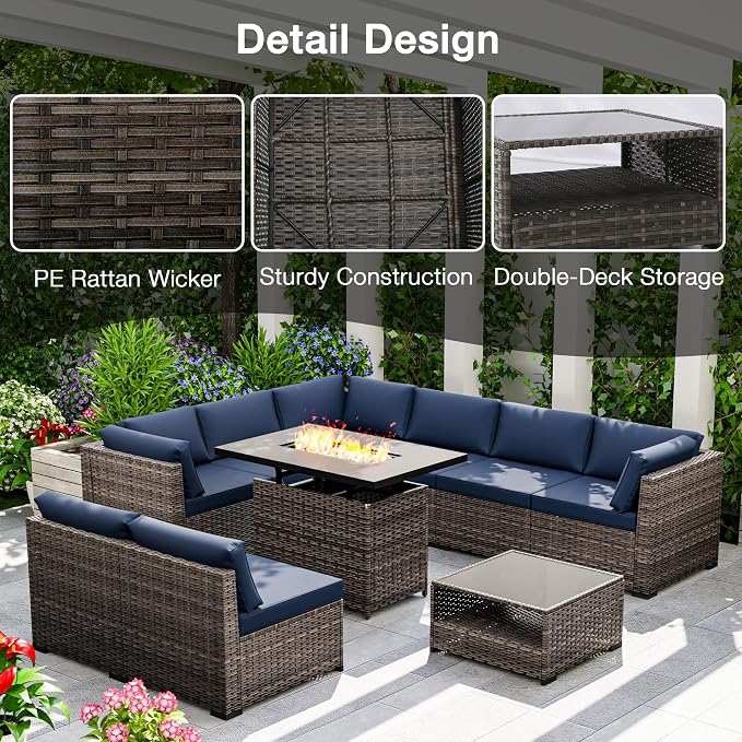 Joyside 9-Piece Patio Furniture Set, Rattan Outdoor Sectional Wicker Patio Conversation Set with Cushions and Coffee Table
