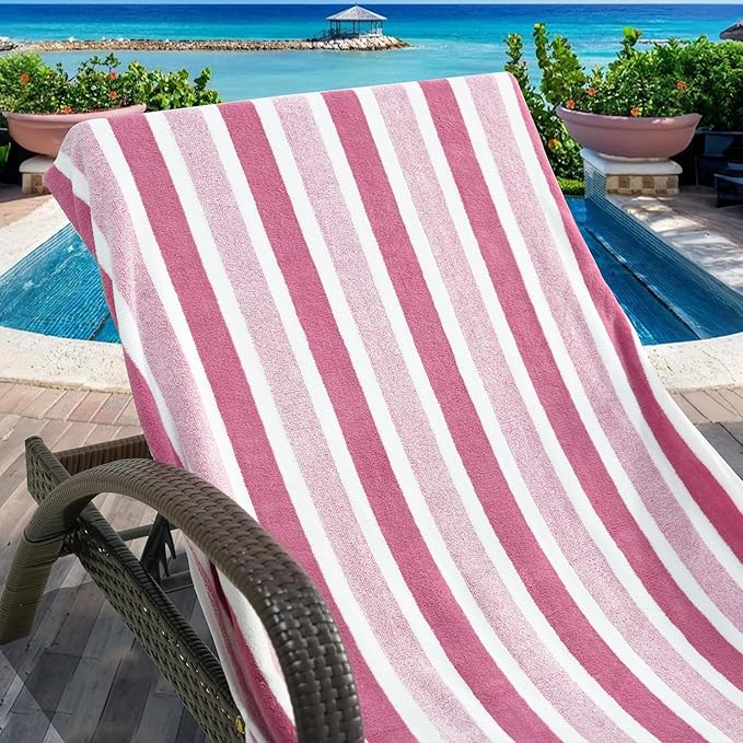 Lounge Chaise Chair Towel Cover - 1 Pc Ultra Plush & Absorbent Micro Fleece Towel Cover for Pool,Beach,Outdoor(Garden,Courtyard) | Faster Drying, Non-Slip, 2 Side Pockets | 85" x 30" - Pink