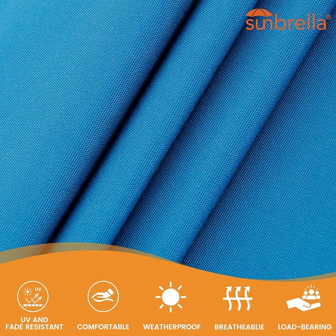 Lazy Daze Hammocks 12 FT Sunbrella Fabric Hammock non-fading with Spreader Bars and Free Pillow Fits for 2 Persons, All Weather and Fade Resistant for Patio Yard, 450 lbs Capacity, Canvas Pacific Blue