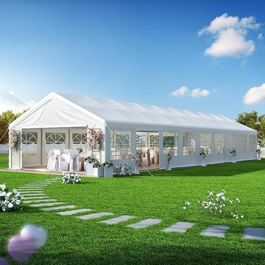 GARTOO 20' x 60' Canopy Party Tent & Carport - Heavy Duty Outdoor Wedding Gazebo with 4 Sand Bags, Event Shelter Canopy for Outdoor Event, Wedding, Birthday Party