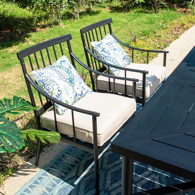 Sophia and William Patio Dining Set, 7 PCS | E-Coated and Steel, Rectangle Table, Straight Legs Chairs, 1.77" Umbrella Hole, Weather-Resistant, Easy to Clean