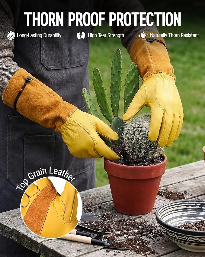 WORKPRO Gardening Gloves, Long Leather Garden Gloves for Women & Men | Thorn-Proof Gardening Gloves, Long Forearm Protection, Work Gloves for Rose, Bush, Blackberry & Cactus, for Yard & Garden