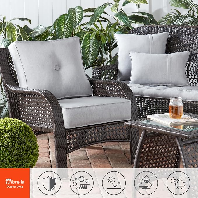 Greendale Home Fashions Sunbrella 20'' Square Outdoor Throw Pillow with Removable Cover (Set of 2), Canvas Granite
