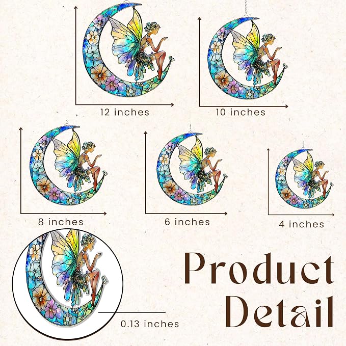 Floral Moon Fairy Acrylic Suncatcher, Boho Suncatchers for Window Hanging Ornament, Stained Glass Effect Art Garden Decor for Lover, Gifts for Mother's Day, Mom, Grandma, Wife, Women, Nana