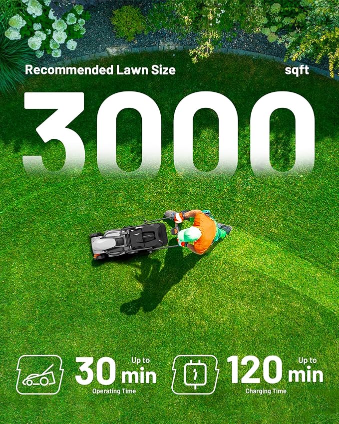 Litheli 40V Push Mower with Brushless Motor, 16″ Battery Lawn Mower, 6 Adjustable Heights, 50L Grass Bag, Mulching, 2×5.0Ah Batteries & Charger Included