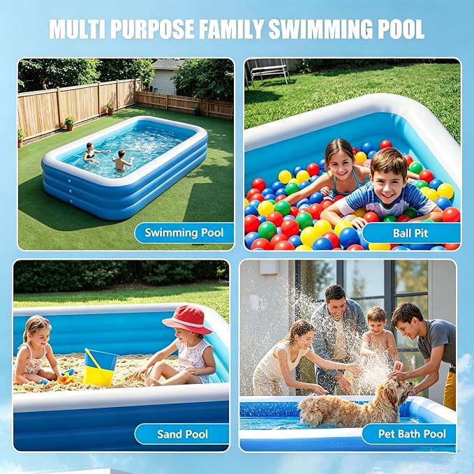 Inflatable Swimming Pool, 59" 41" 22"(150cm105cm56cm) Kiddie Pool, Large Thick Blow Up Pool, Leakproof Family Splash Pool, Fast Inflation Foldable Pool for Backyard Patio, Adults, Kids & Pets
